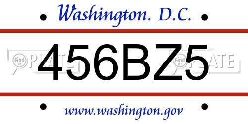 456BZ5 District Of Columbia License Plate