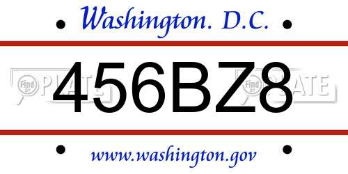456BZ8 District Of Columbia License Plate