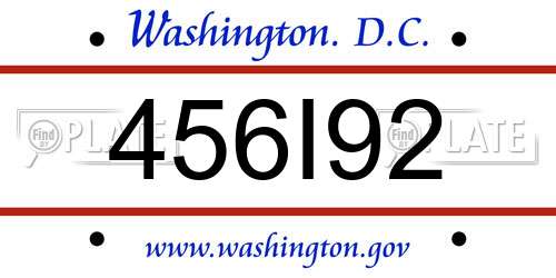 456I92 District Of Columbia License Plate