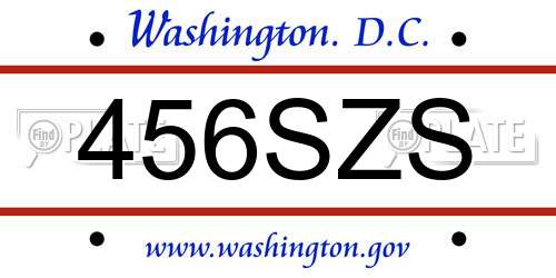 456SZS District Of Columbia License Plate