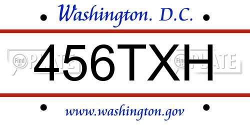456TXH District Of Columbia License Plate