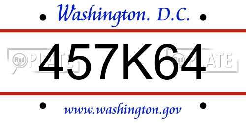 457K64 District Of Columbia License Plate