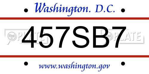 457SB7 District Of Columbia License Plate