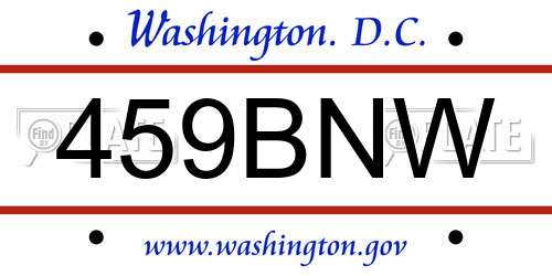 459BNW District Of Columbia License Plate