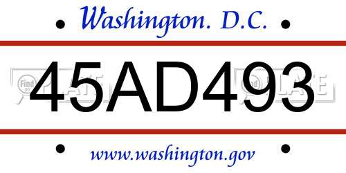 45AD493 District Of Columbia License Plate