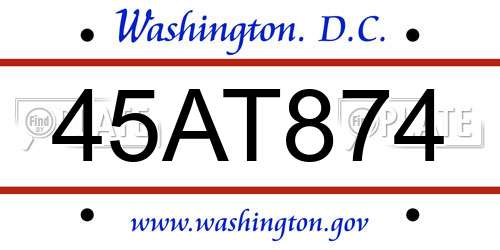 45AT874 District Of Columbia License Plate