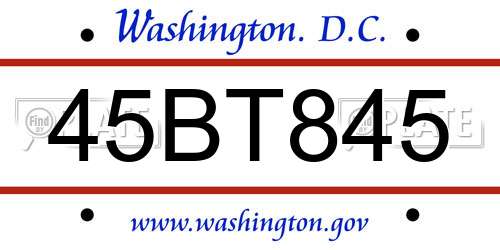 45BT845 District Of Columbia License Plate