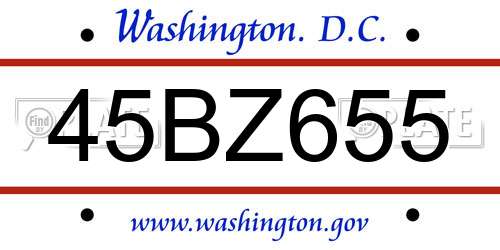 45BZ655 District Of Columbia License Plate