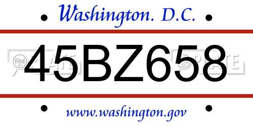 45BZ658 District Of Columbia License Plate