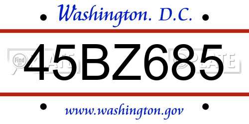 45BZ685 District Of Columbia License Plate