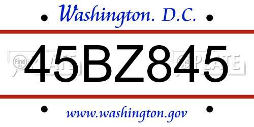 45BZ845 District Of Columbia License Plate