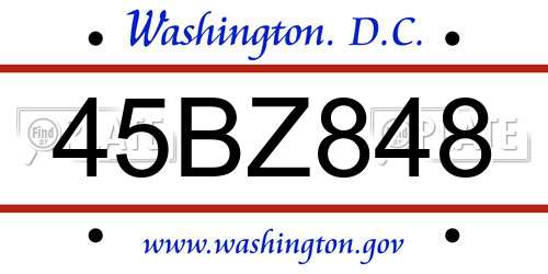 45BZ848 District Of Columbia License Plate
