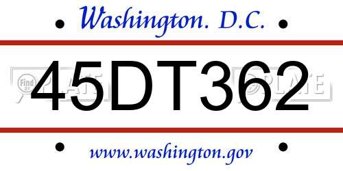 45DT362 District Of Columbia License Plate