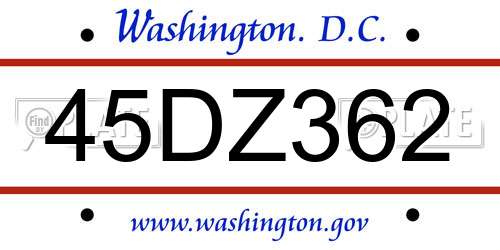 45DZ362 District Of Columbia License Plate