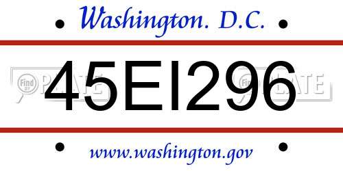 45EI296 District Of Columbia License Plate