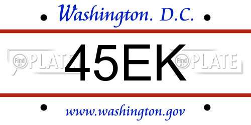 45EK District Of Columbia License Plate
