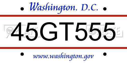 45GT555 District Of Columbia License Plate