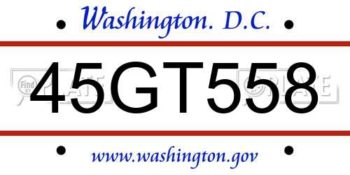 45GT558 District Of Columbia License Plate