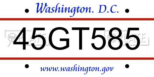 45GT585 District Of Columbia License Plate
