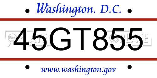 45GT855 District Of Columbia License Plate