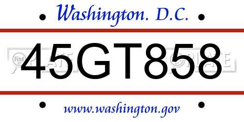45GT858 District Of Columbia License Plate