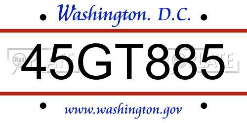 45GT885 District Of Columbia License Plate
