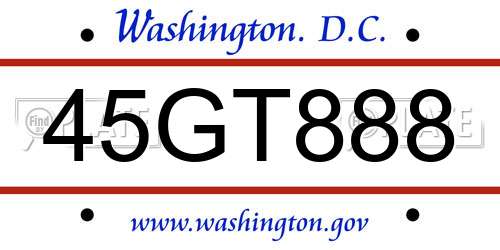 45GT888 District Of Columbia License Plate