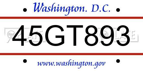 45GT893 District Of Columbia License Plate