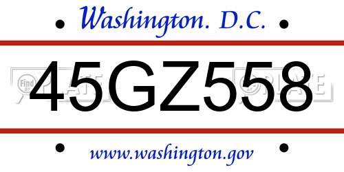 45GZ558 District Of Columbia License Plate