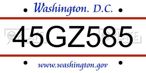 45GZ585 District Of Columbia License Plate