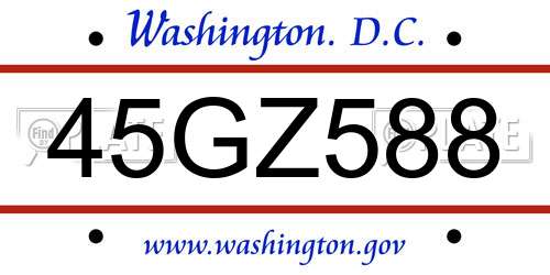 45GZ588 District Of Columbia License Plate