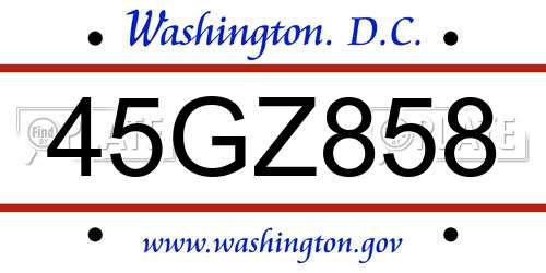 45GZ858 District Of Columbia License Plate