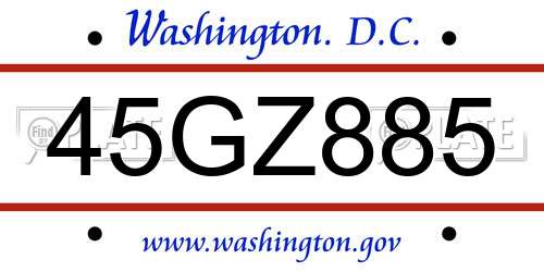 45GZ885 District Of Columbia License Plate