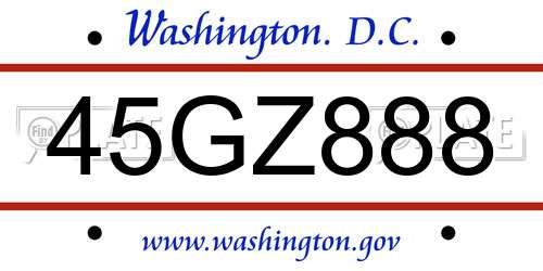 45GZ888 District Of Columbia License Plate