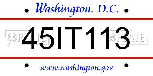 45IT113 District Of Columbia License Plate