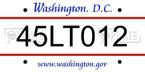 45LT012 District Of Columbia License Plate
