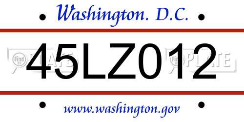 45LZ012 District Of Columbia License Plate