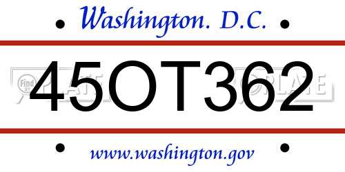 45OT362 District Of Columbia License Plate