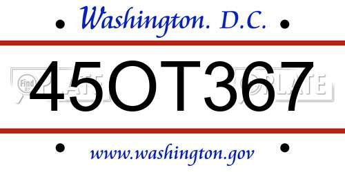 45OT367 District Of Columbia License Plate