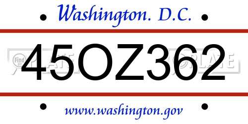 45OZ362 District Of Columbia License Plate