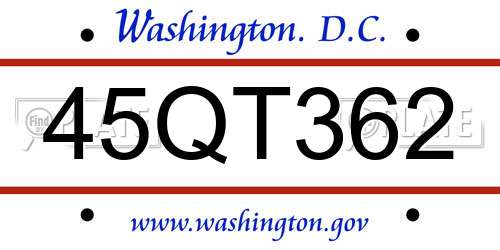 45QT362 District Of Columbia License Plate