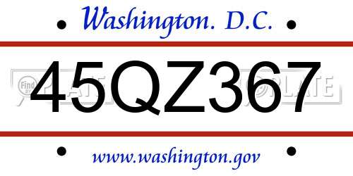 45QZ367 District Of Columbia License Plate