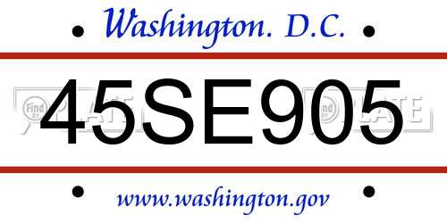 45SE905 District Of Columbia License Plate