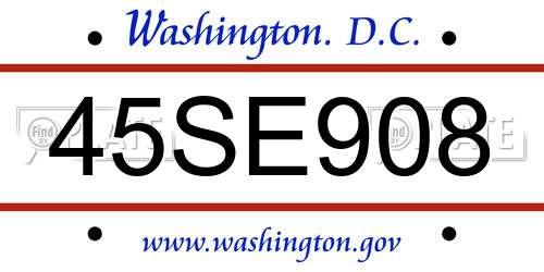 45SE908 District Of Columbia License Plate