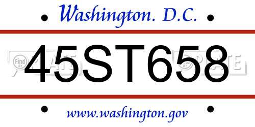 45ST658 District Of Columbia License Plate