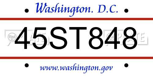 45ST848 District Of Columbia License Plate