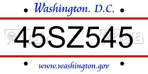 45SZ545 District Of Columbia License Plate