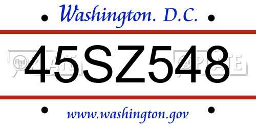 45SZ548 District Of Columbia License Plate