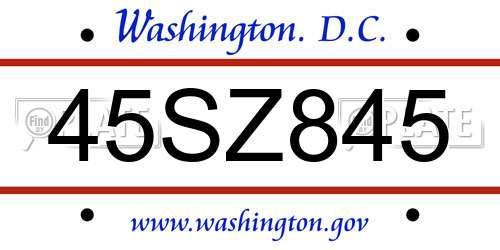 45SZ845 District Of Columbia License Plate