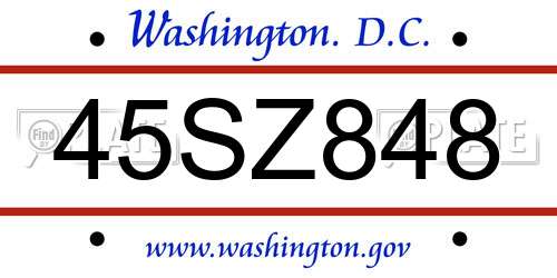45SZ848 District Of Columbia License Plate